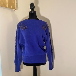 Vintage Royal Blue Beaded Sweater